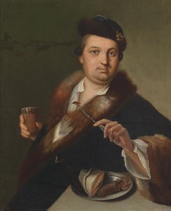 Un uomo che consuma un pasto da Circle of Jan Kupecký
